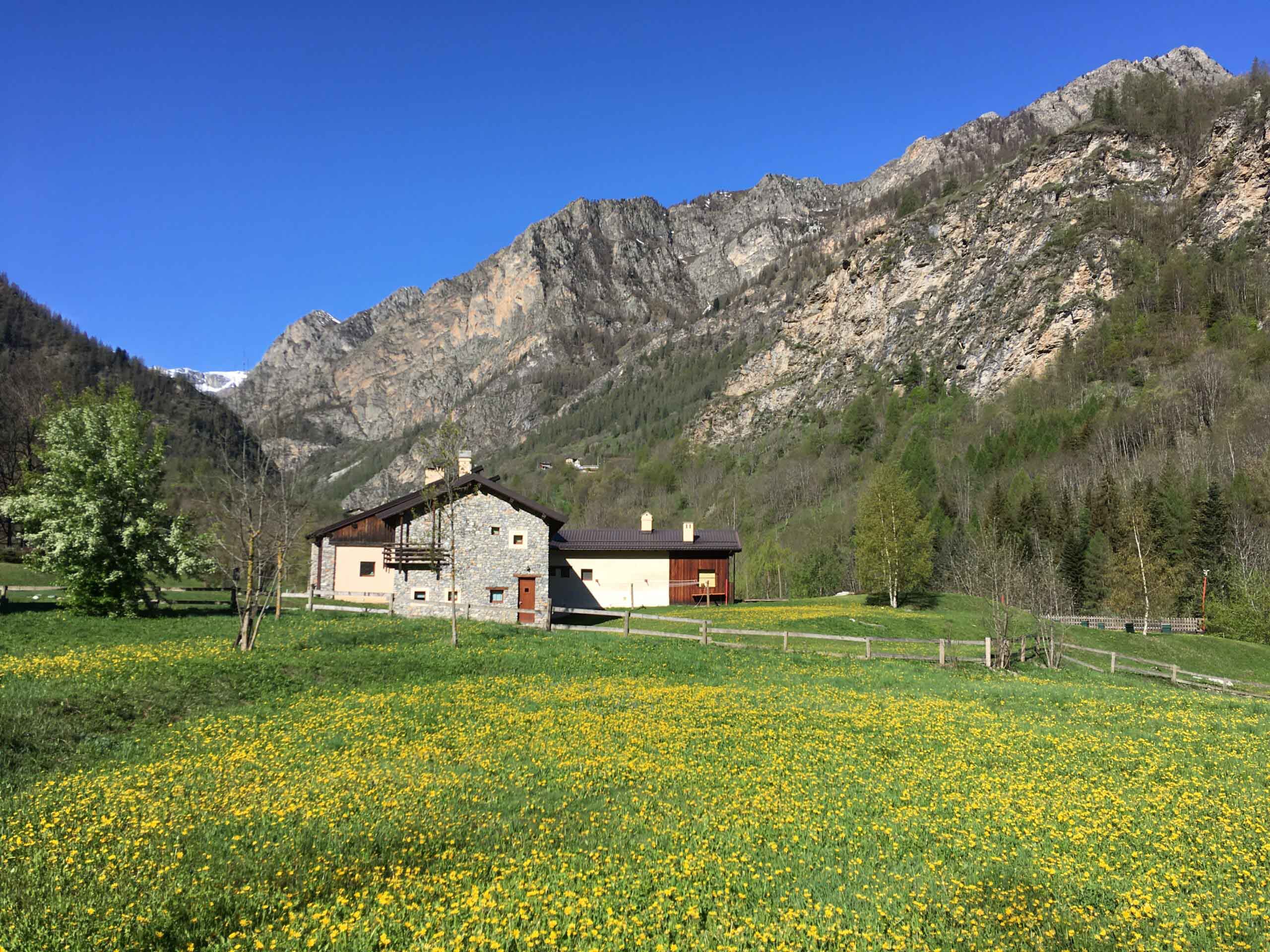 Our house that hosts the bar/restaurant and the apartments is surrounded by mountains and lawns